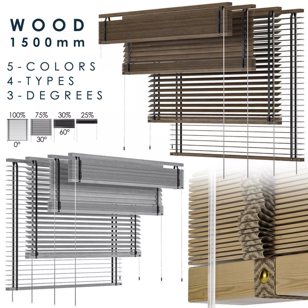 Wood Blind 3D Model – Adjustable Wooden Blinds, OBJ & 3ds Max - View 2