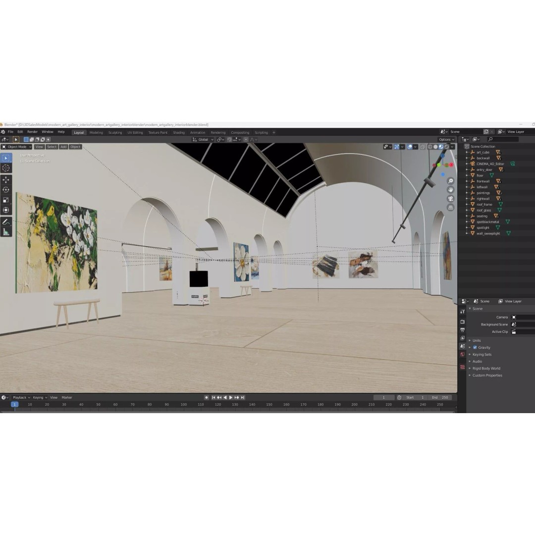 Modern Art Gallery 3D Model – Interior Design with Textures, FBX