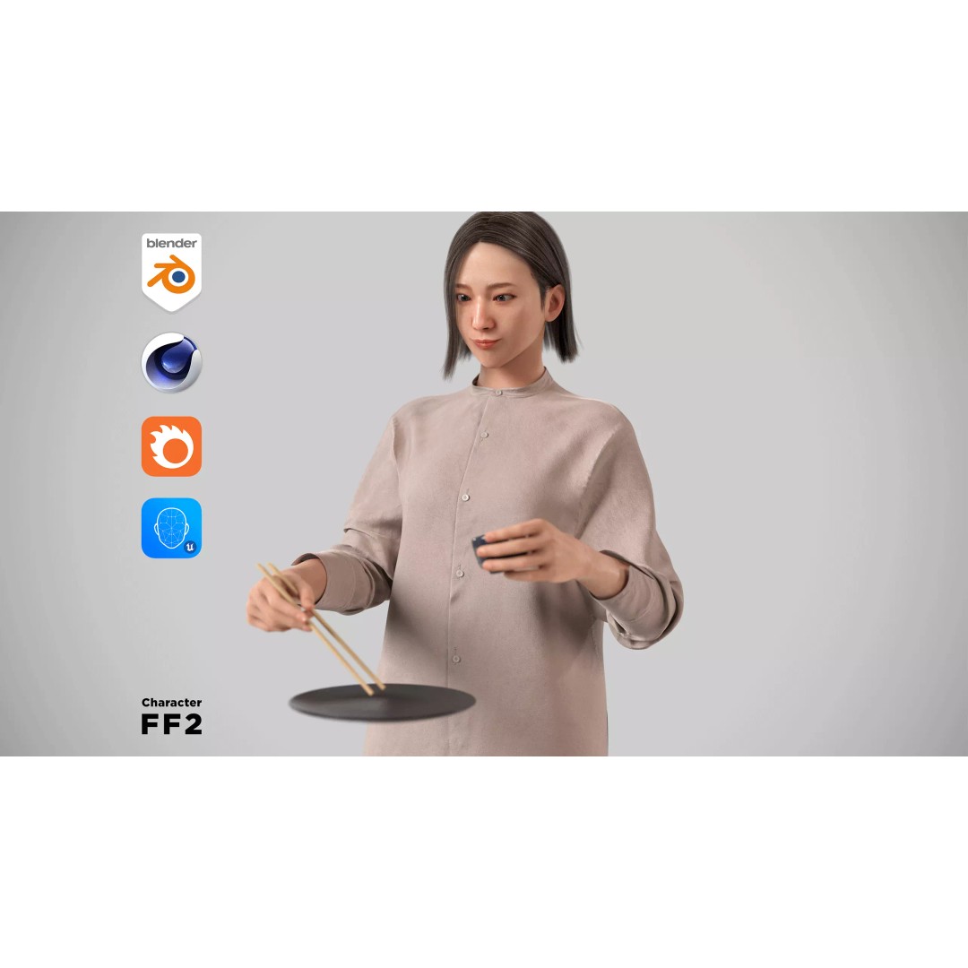 Asian Casual Woman 3D Model – Low Poly Rigged Character for ArchViz - View 2