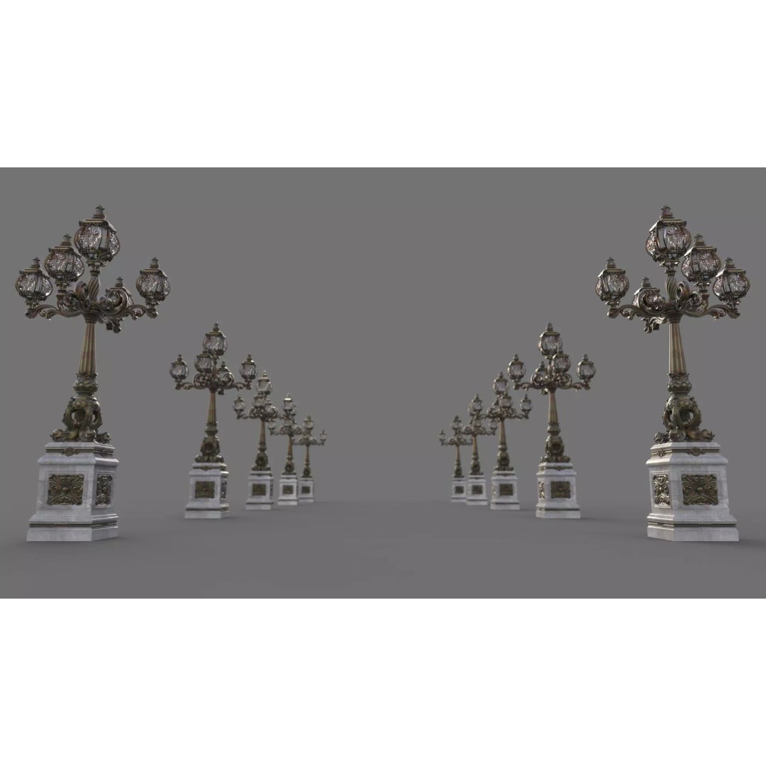 Victorian Ornate Lamp Post 3D Model – Architectural Decoration, OBJ, STL, FBX - View 11