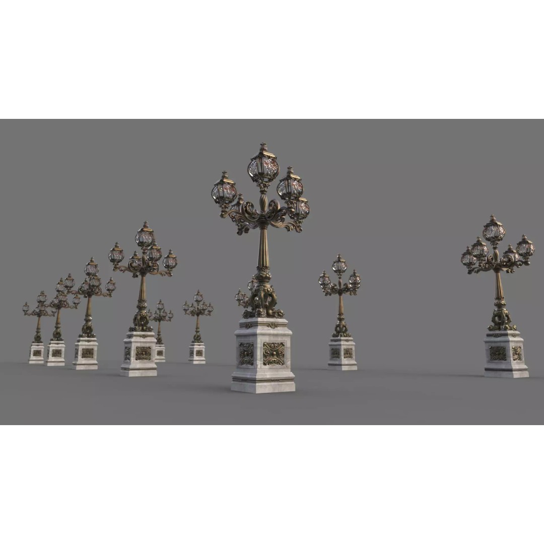 Victorian Ornate Lamp Post 3D Model – Architectural Decoration, OBJ, STL, FBX - View 12