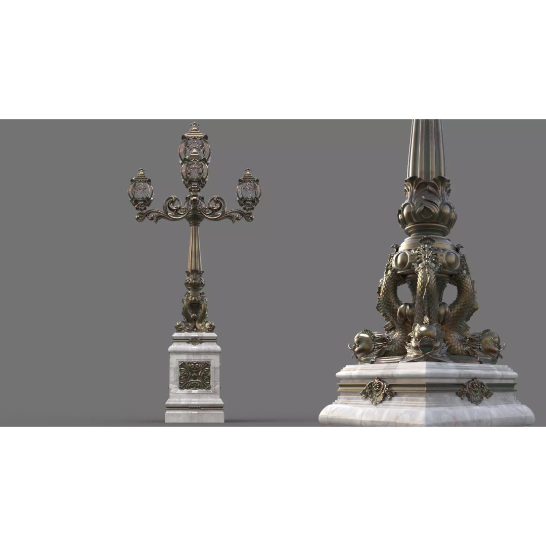 Victorian Ornate Lamp Post 3D Model – Architectural Decoration, OBJ, STL, FBX - View 2