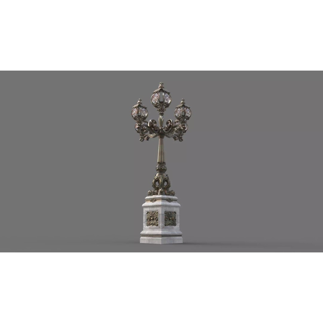 Victorian Ornate Lamp Post 3D Model – Architectural Decoration, OBJ, STL, FBX - View 3