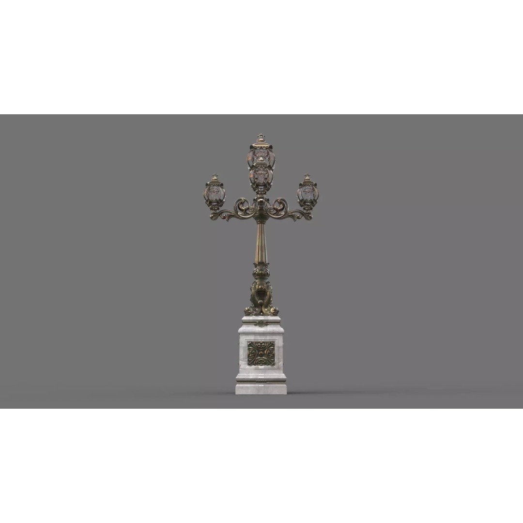 Victorian Ornate Lamp Post 3D Model – Architectural Decoration, OBJ, STL, FBX - View 4