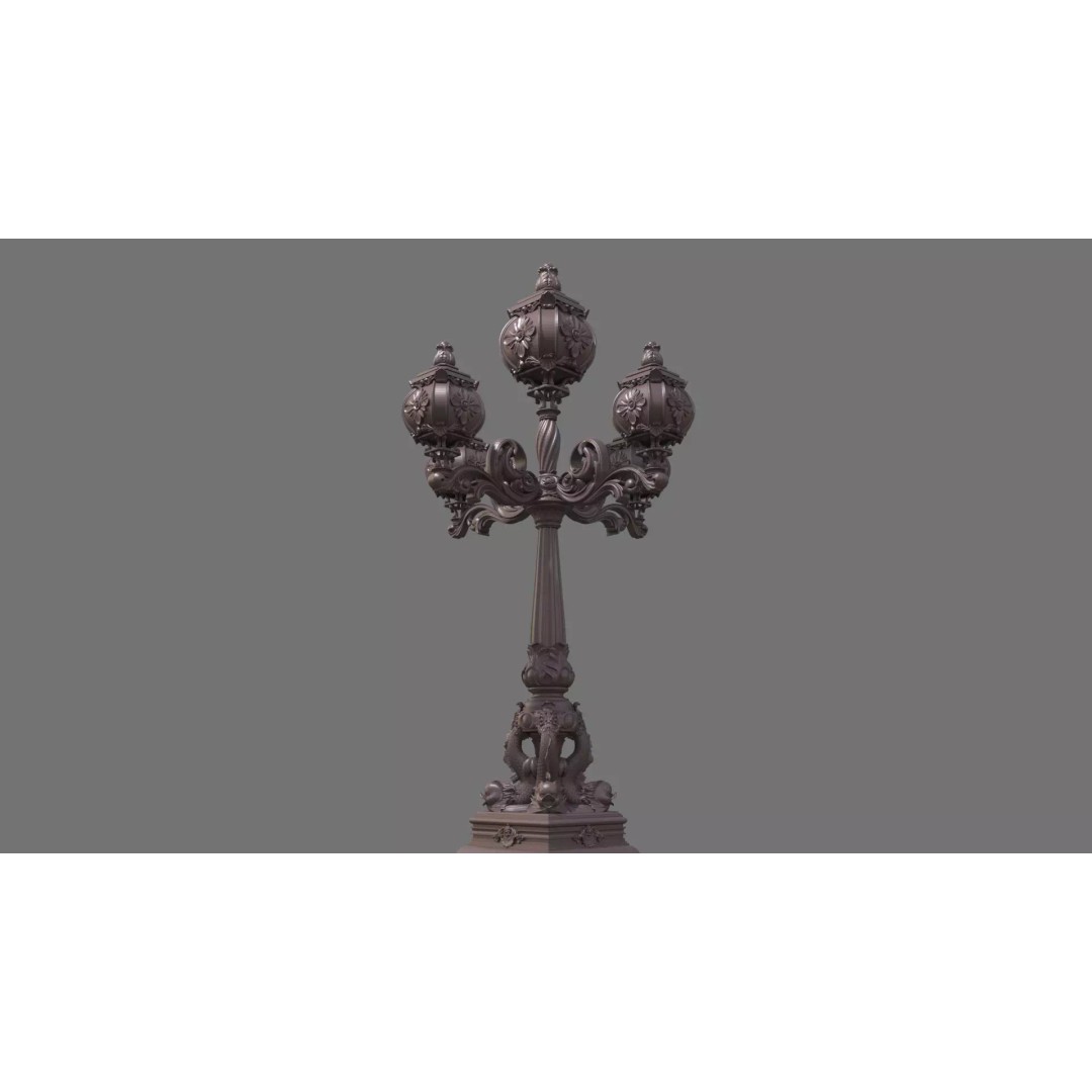 Victorian Ornate Lamp Post 3D Model – Architectural Decoration, OBJ, STL, FBX - View 9