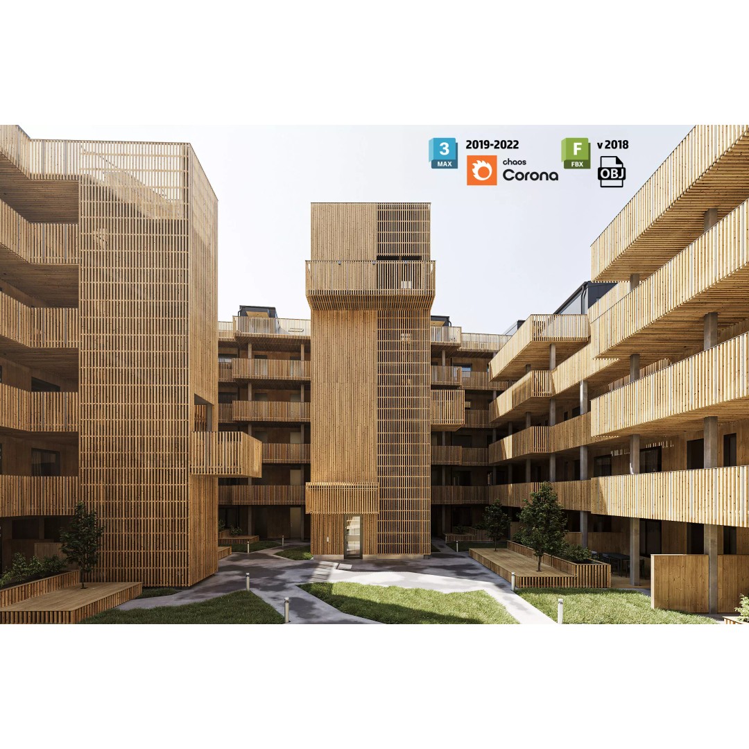 Qvillestaden Residential Apartment Complex 3D Model – Modern Architecture, FBX, OBJ - View 2