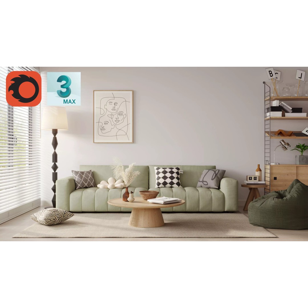 Living Room 3D Model – Modern Apartment Scene, Blender, Corona Ready - View 2