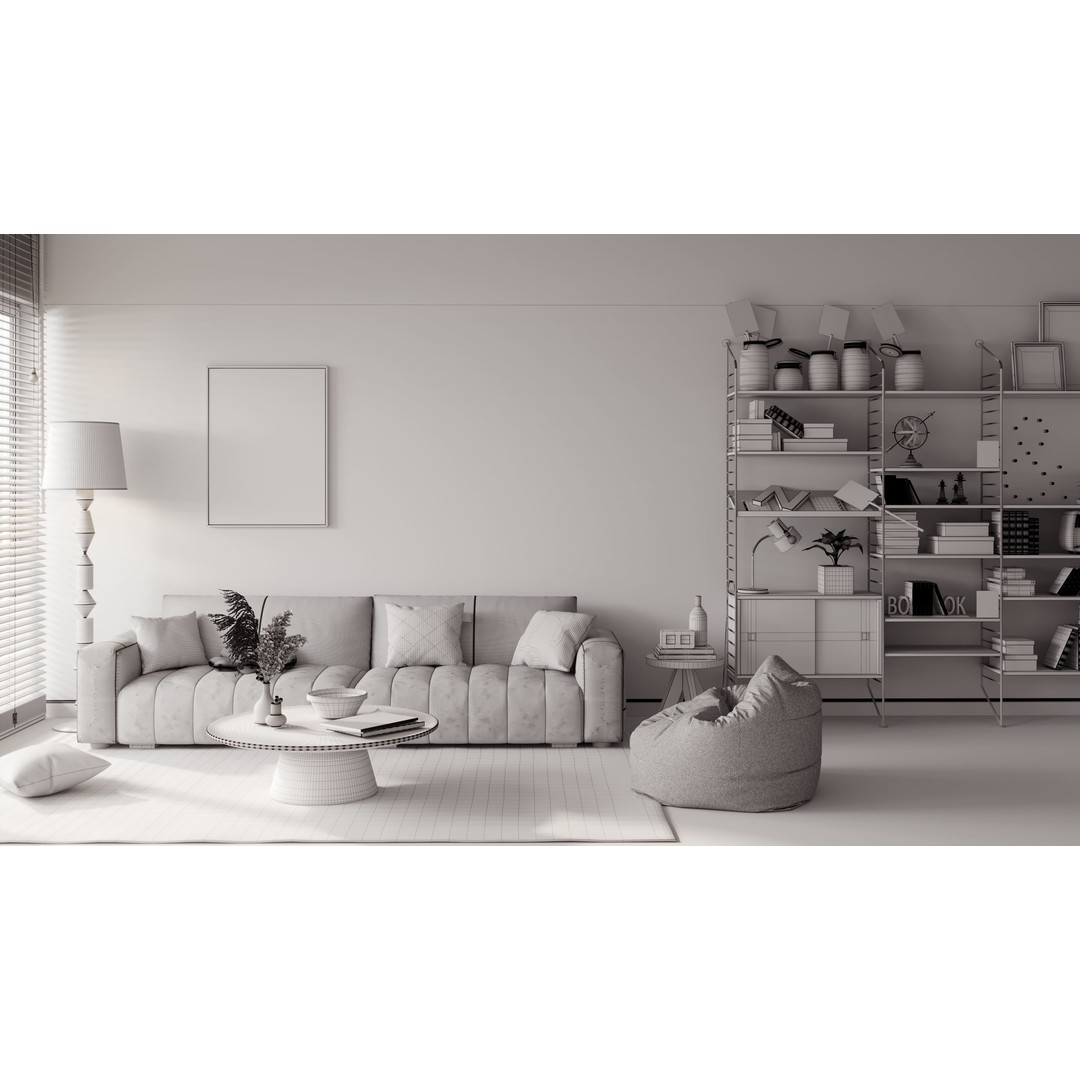 Living Room 3D Model – Modern Apartment Scene, Blender, Corona Ready - View 6