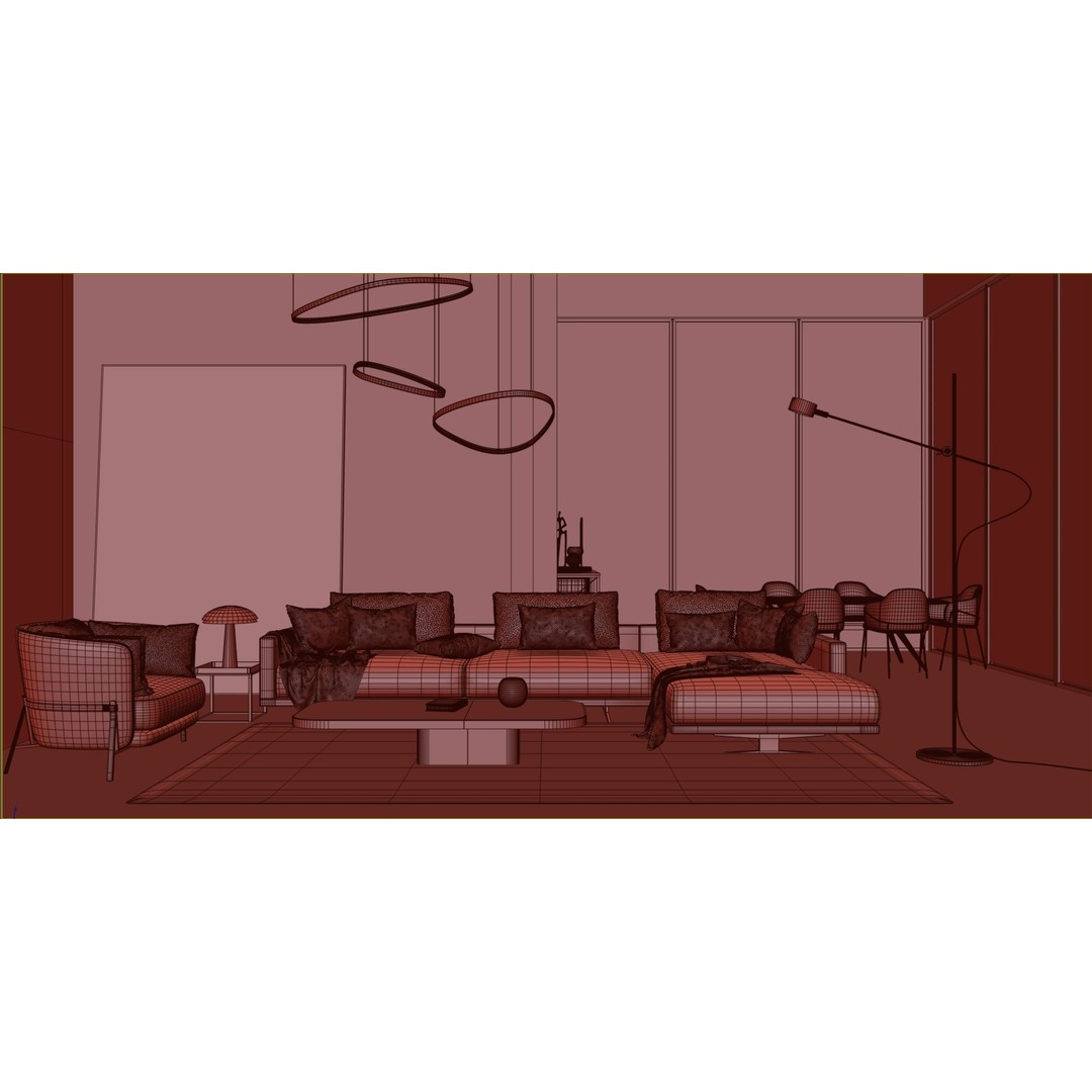 Living Room 3D Model – Fully Textured Interior Scene, FBX, Corona - View 10