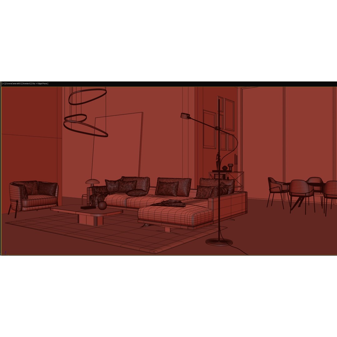 Living Room 3D Model – Fully Textured Interior Scene, FBX, Corona - View 11