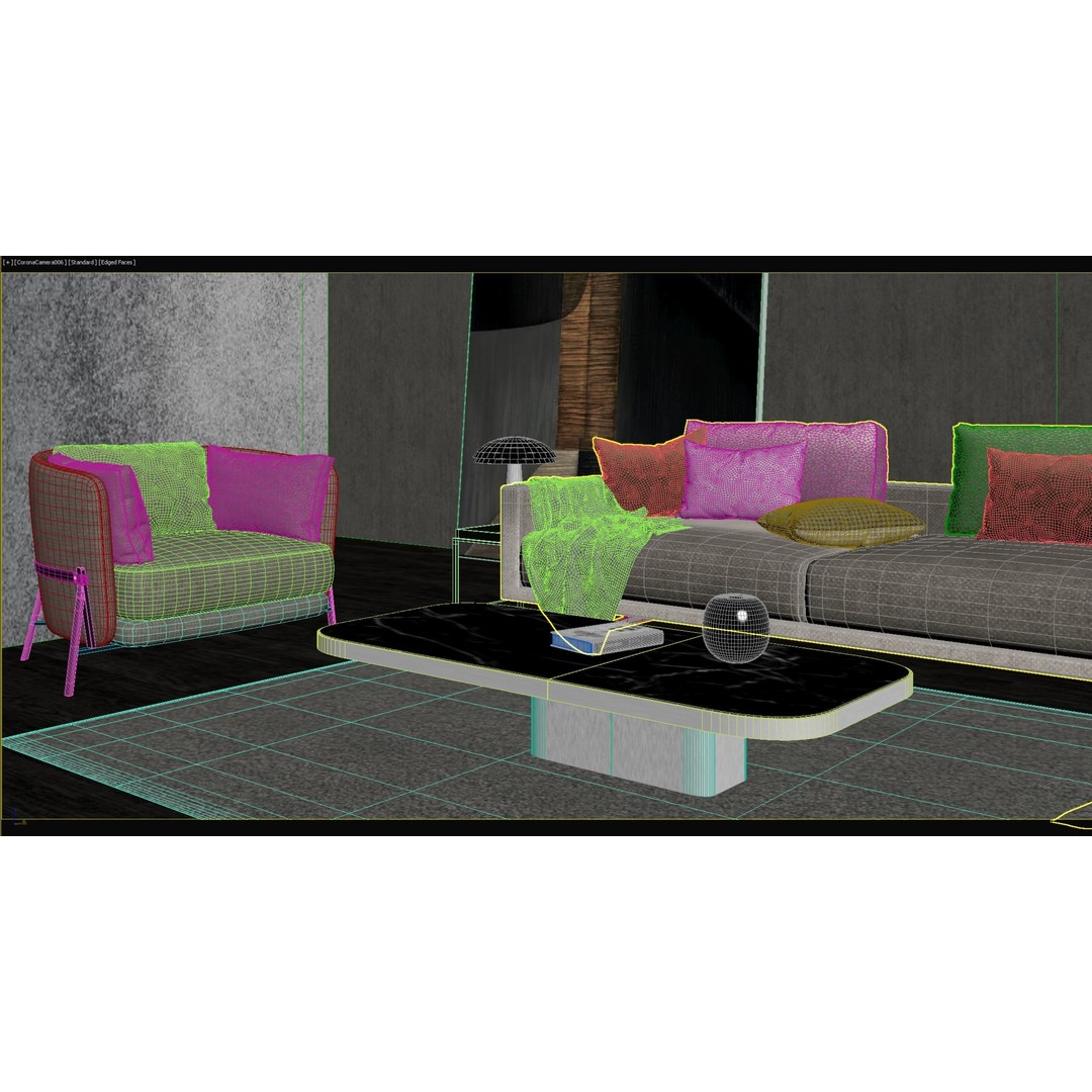 Living Room 3D Model – Fully Textured Interior Scene, FBX, Corona - View 13