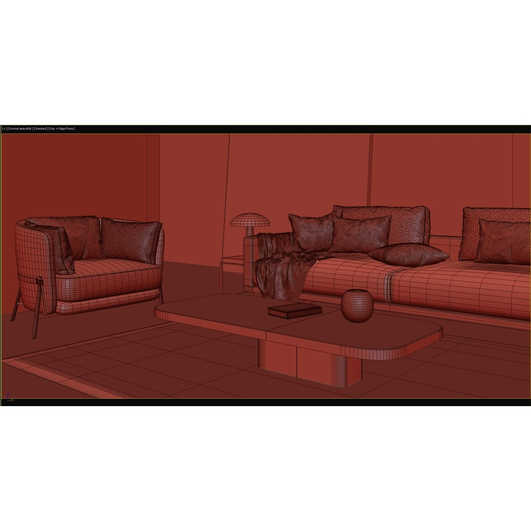 Living Room 3D Model – Fully Textured Interior Scene, FBX, Corona - View 14