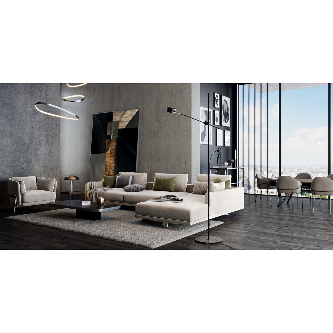 Living Room 3D Model – Fully Textured Interior Scene, FBX, Corona - View 3