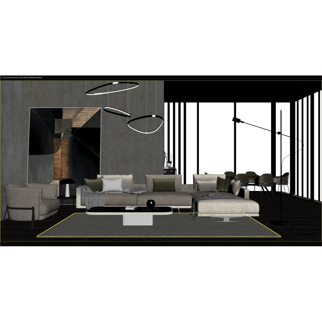 Living Room 3D Model – Fully Textured Interior Scene, FBX, Corona - View 9