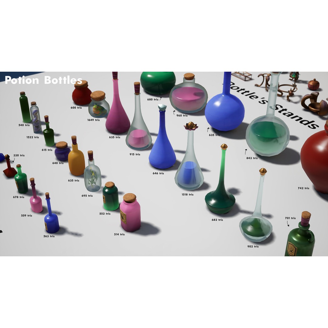 Potion Props 3D Model – Low Poly Fantasy Asset, FBX, PBR Textures - View 12