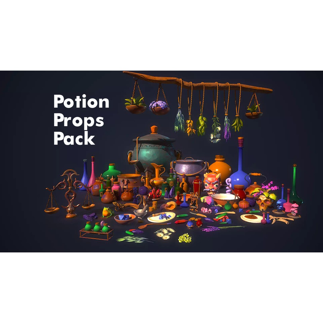 Potion Props 3D Model – Low Poly Fantasy Asset, FBX, PBR Textures - View 2