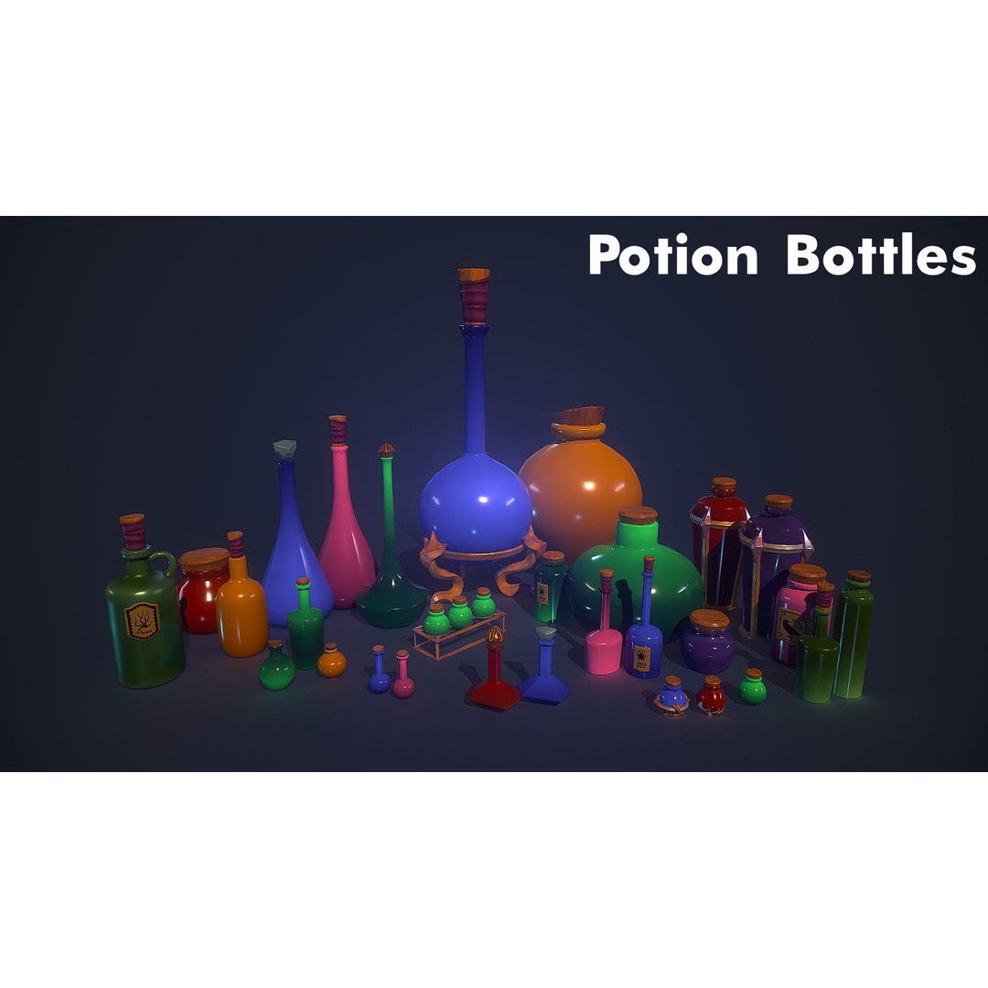 Potion Props 3D Model – Low Poly Fantasy Asset, FBX, PBR Textures - View 8