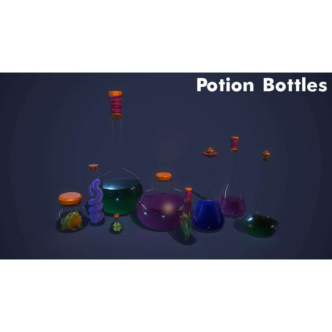 Potion Props 3D Model – Low Poly Fantasy Asset, FBX, PBR Textures - View 9
