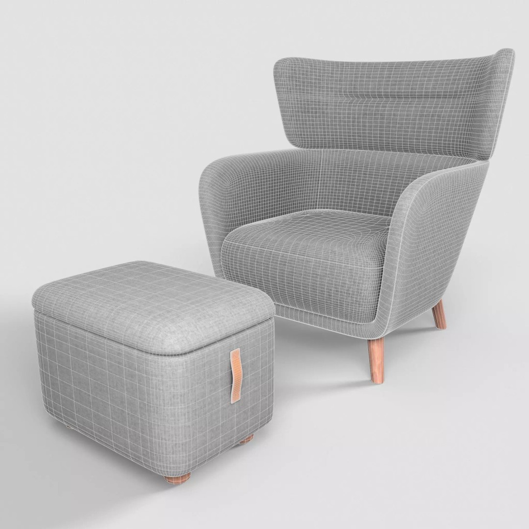 Oskarshamn Lounge Chair 3D Model – Low Poly Game-Ready Asset, FBX - View 2