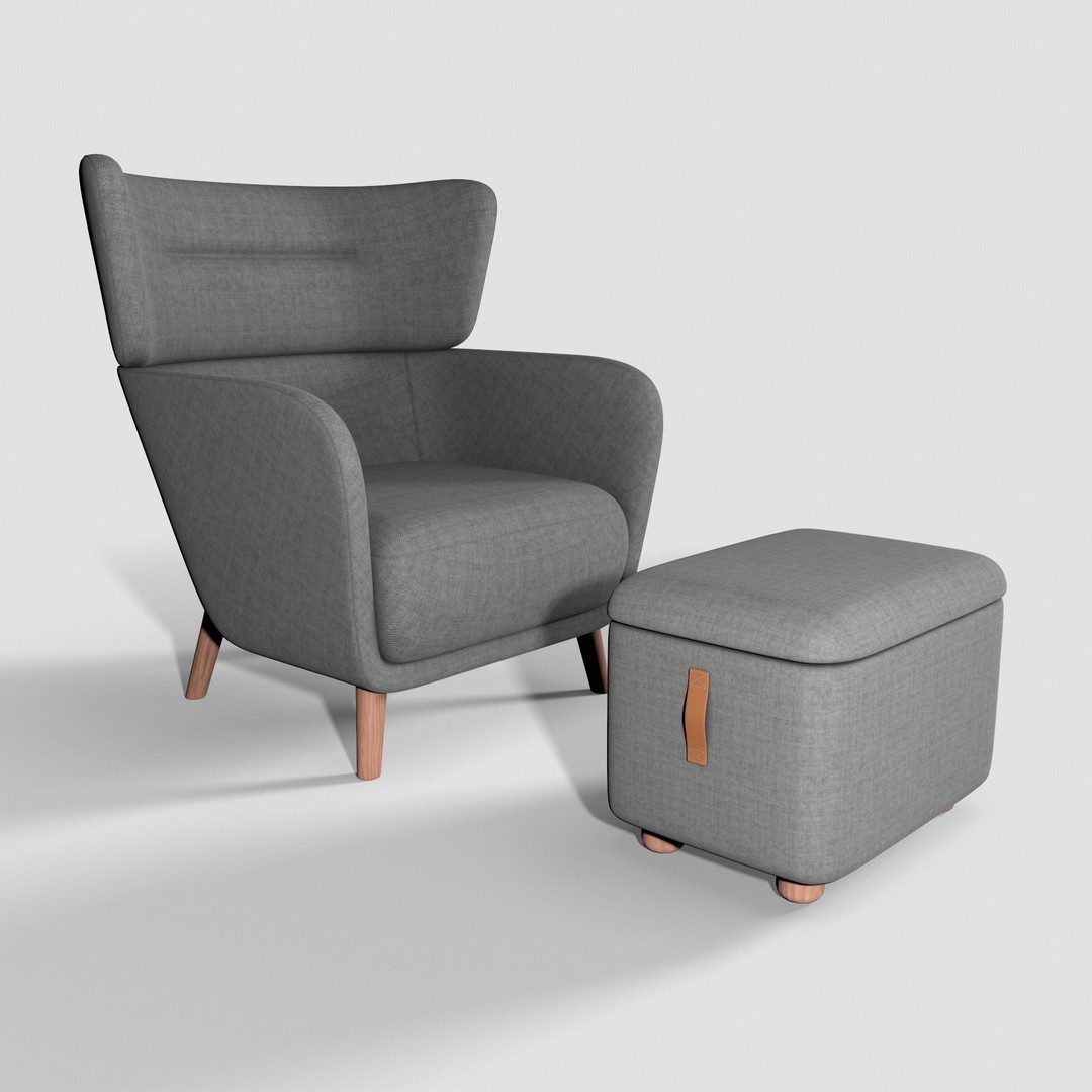 Oskarshamn Lounge Chair 3D Model – Low Poly Game-Ready Asset, FBX - View 3