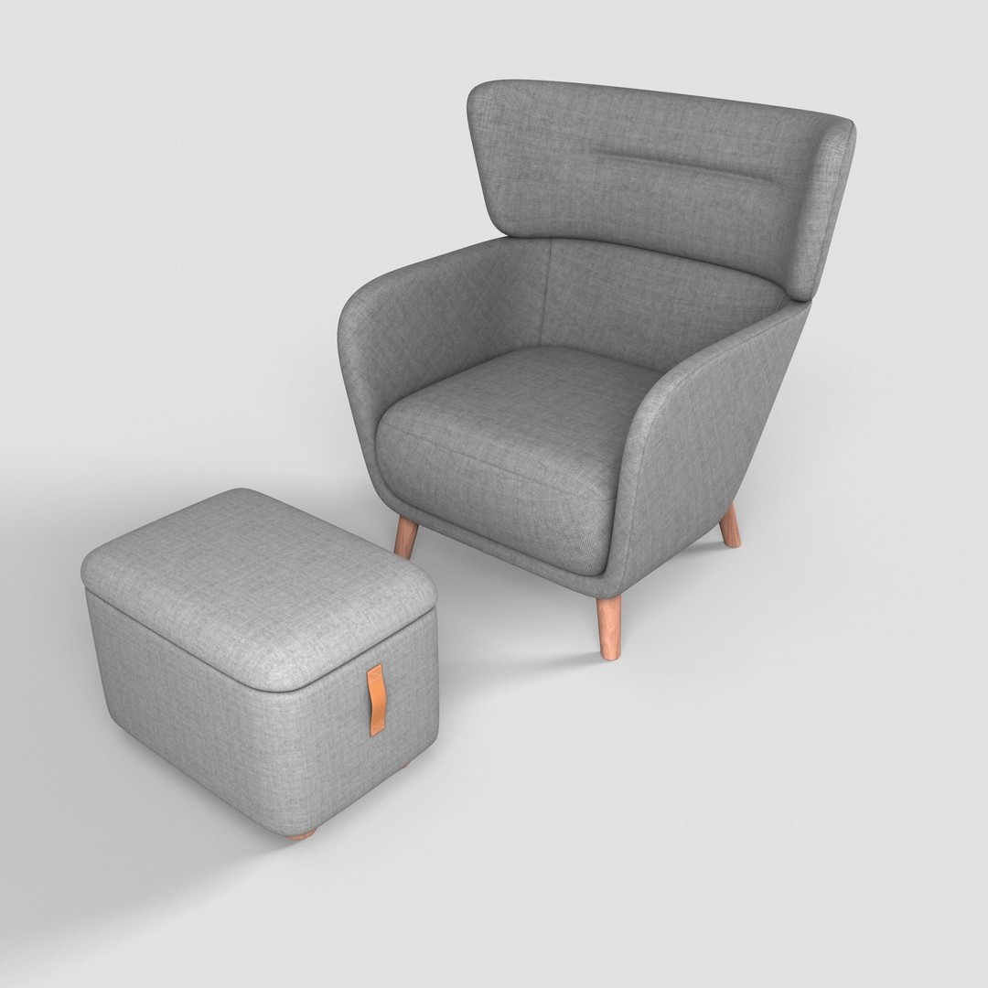 Oskarshamn Lounge Chair 3D Model – Low Poly Game-Ready Asset, FBX - View 5