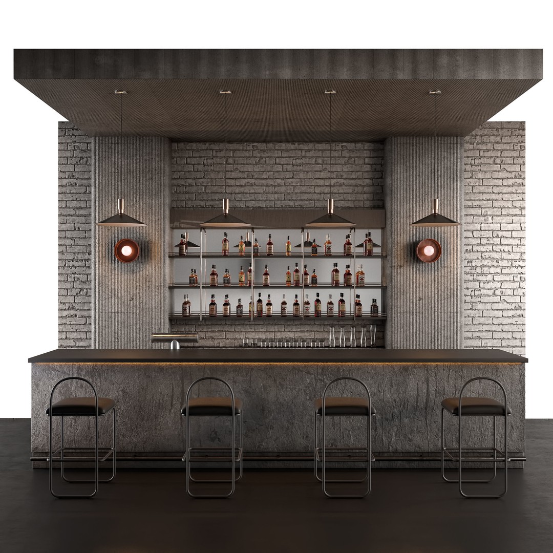 Loft Bar Counter 3D Model – Stylish Interior Furniture, PBR Textures - View 10