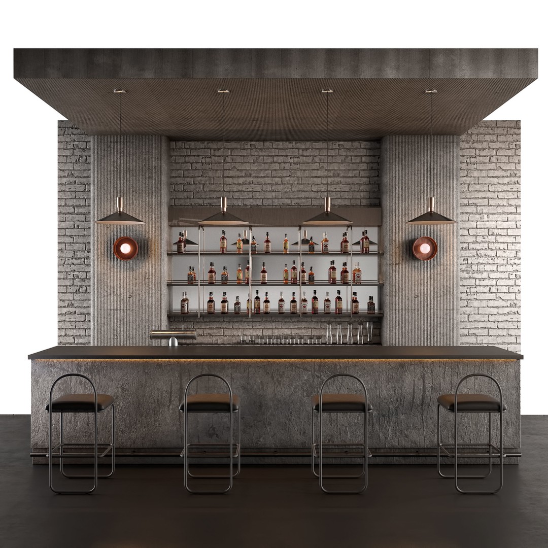 Loft Bar Counter 3D Model – Stylish Interior Furniture, PBR Textures - View 11
