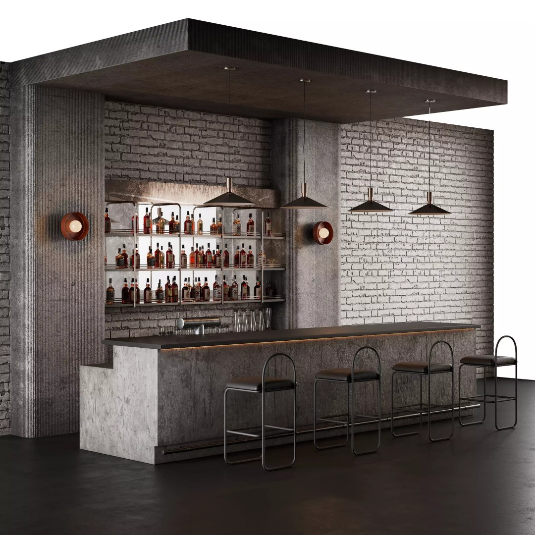 Loft Bar Counter 3D Model – Stylish Interior Furniture, PBR Textures - View 2