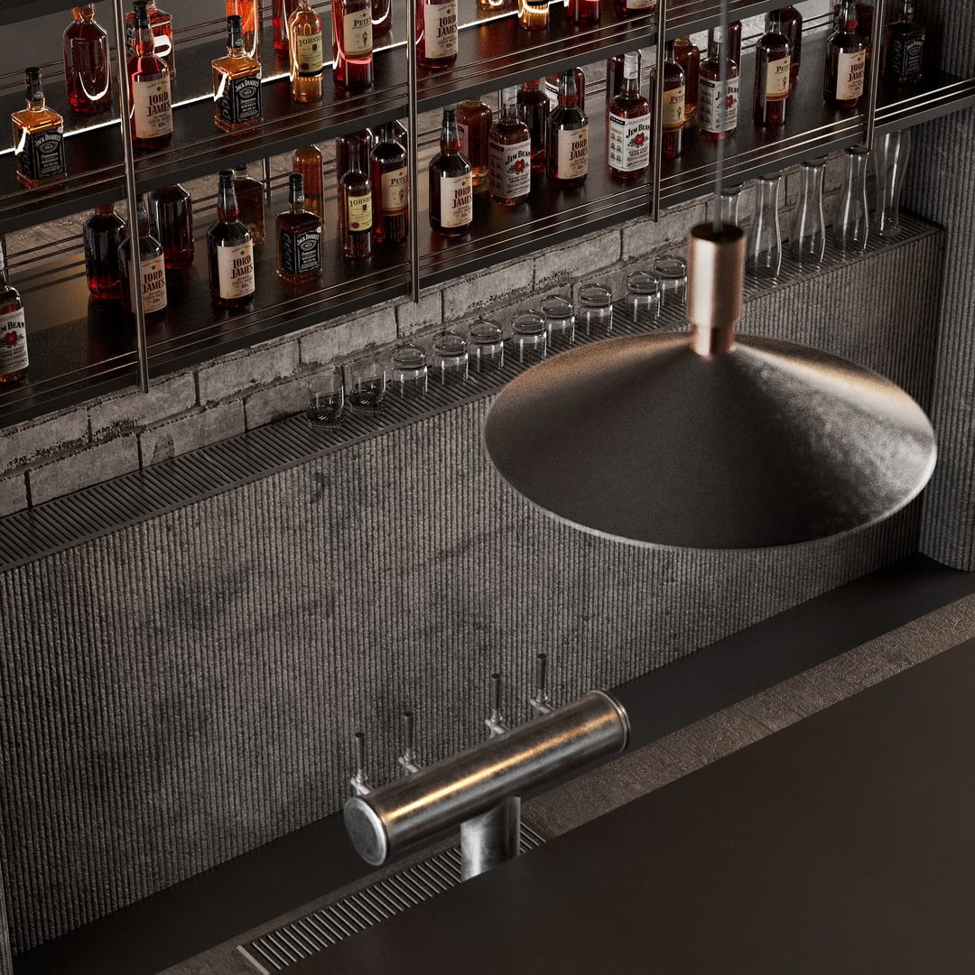 Loft Bar Counter 3D Model – Stylish Interior Furniture, PBR Textures - View 3