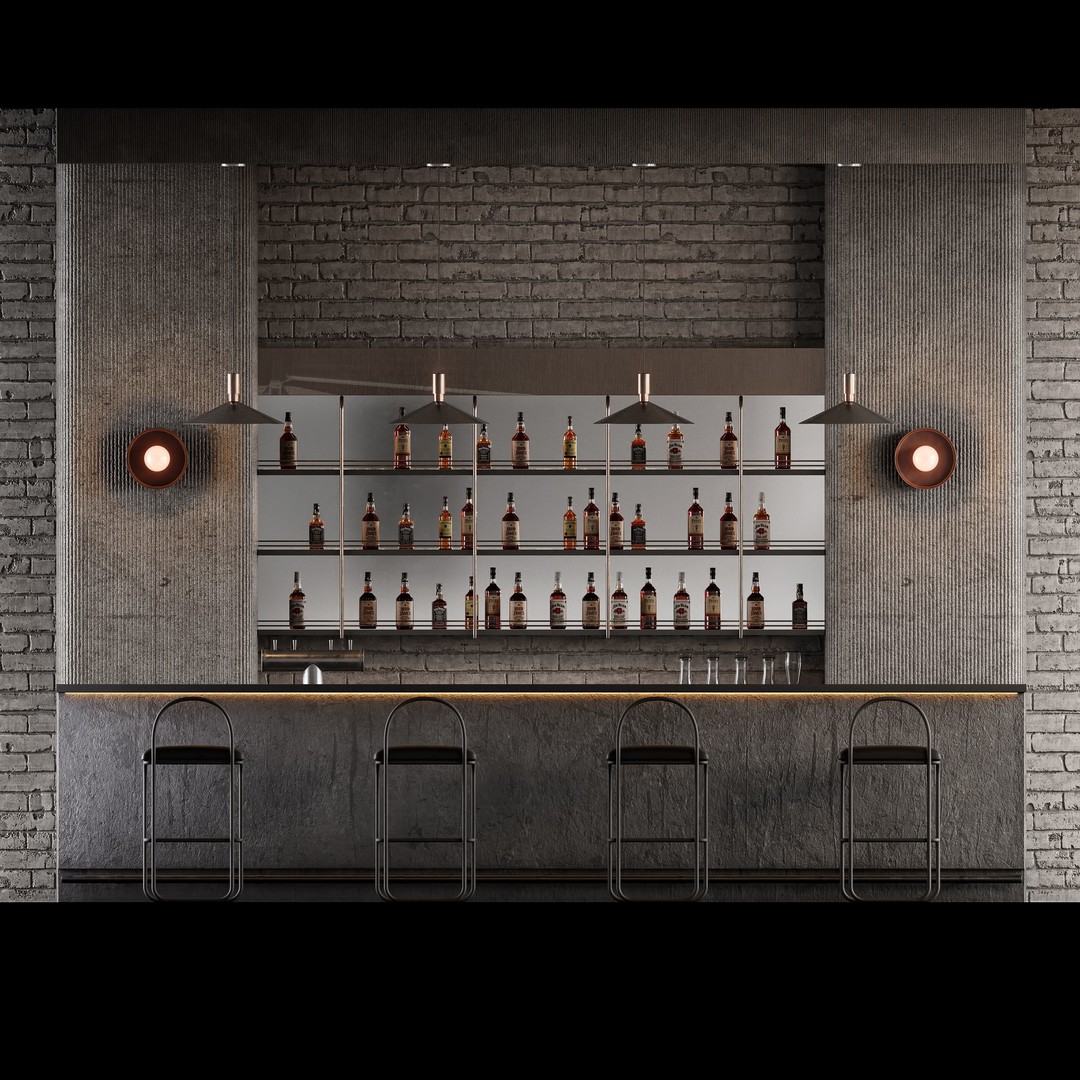 Loft Bar Counter 3D Model – Stylish Interior Furniture, PBR Textures - View 4