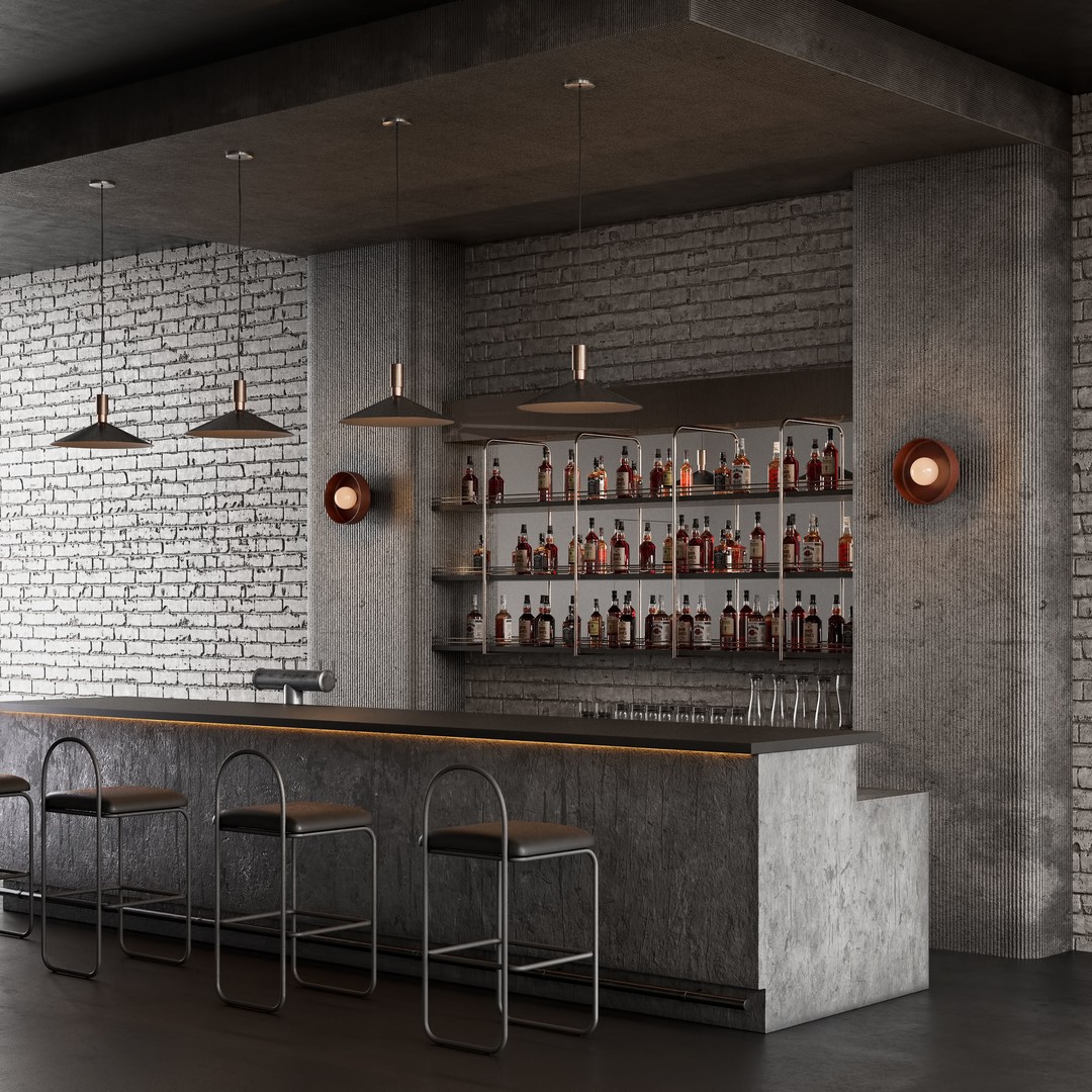 Loft Bar Counter 3D Model – Stylish Interior Furniture, PBR Textures - View 5