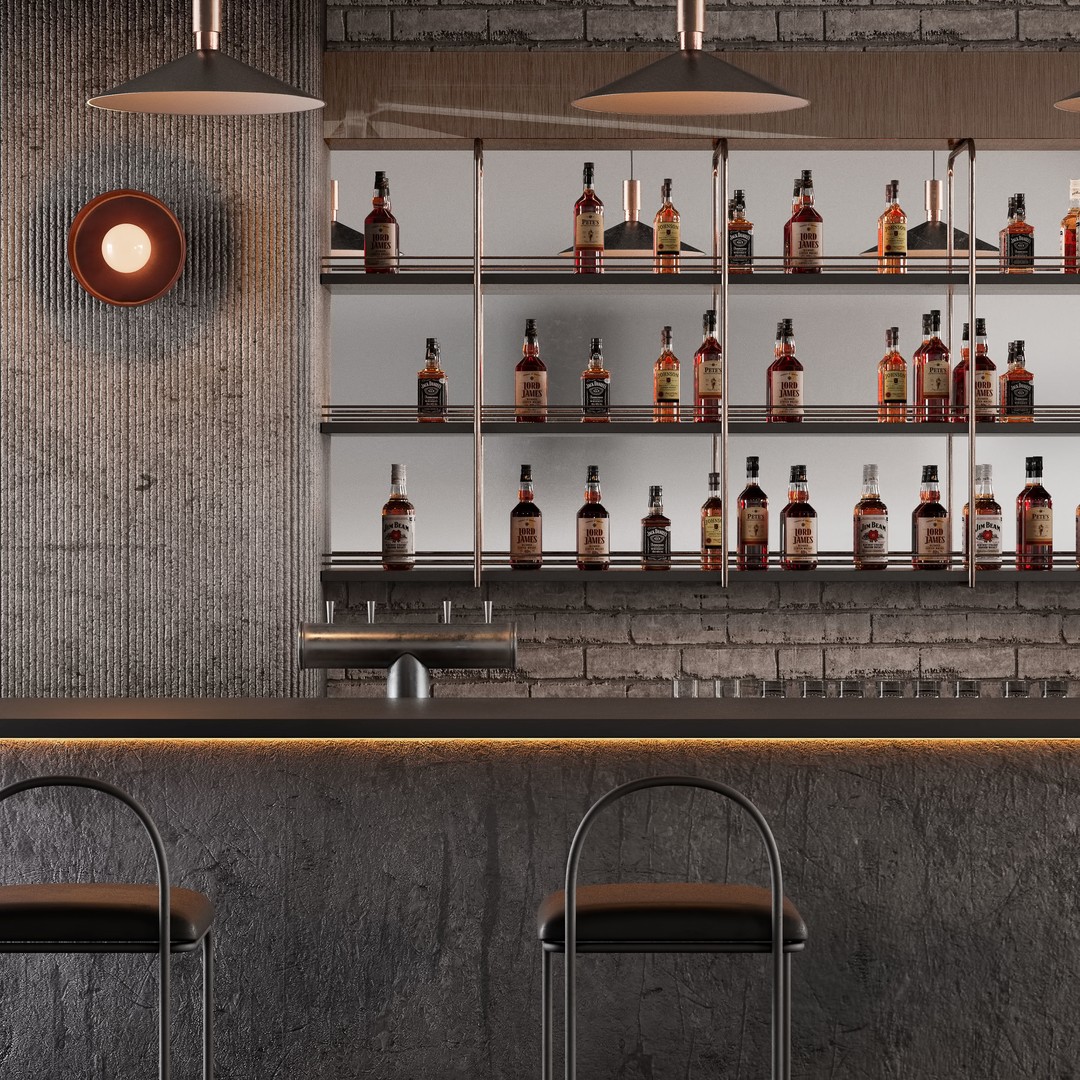 Loft Bar Counter 3D Model – Stylish Interior Furniture, PBR Textures - View 6