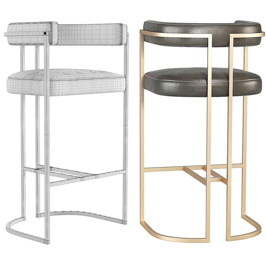 Duistt Julius Bar Stool 3D Model – Velvet Upholstered Design, FBX & OBJ - View 9