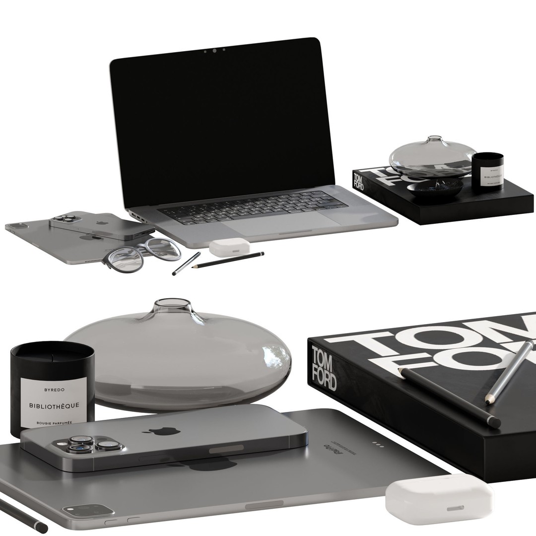Decorative Desktop Set 3D Model – High Detail PBR Textures, OBJ/FBX - View 10