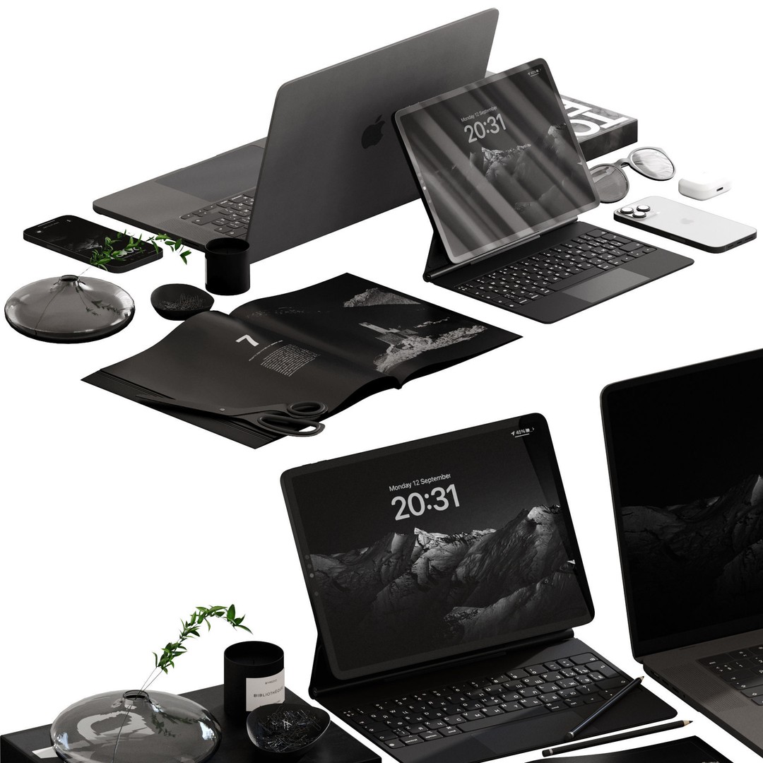 Decorative Desktop Set 3D Model – High Detail PBR Textures, OBJ/FBX - View 12