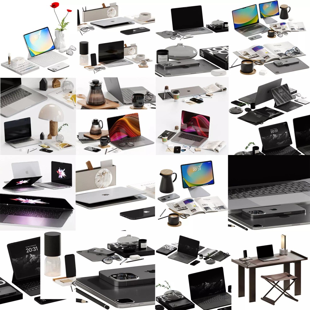 Decorative Desktop Set 3D Model – High Detail PBR Textures, OBJ/FBX - View 2