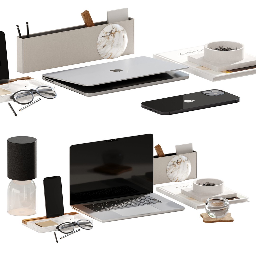 Decorative Desktop Set 3D Model – High Detail PBR Textures, OBJ/FBX - View 9