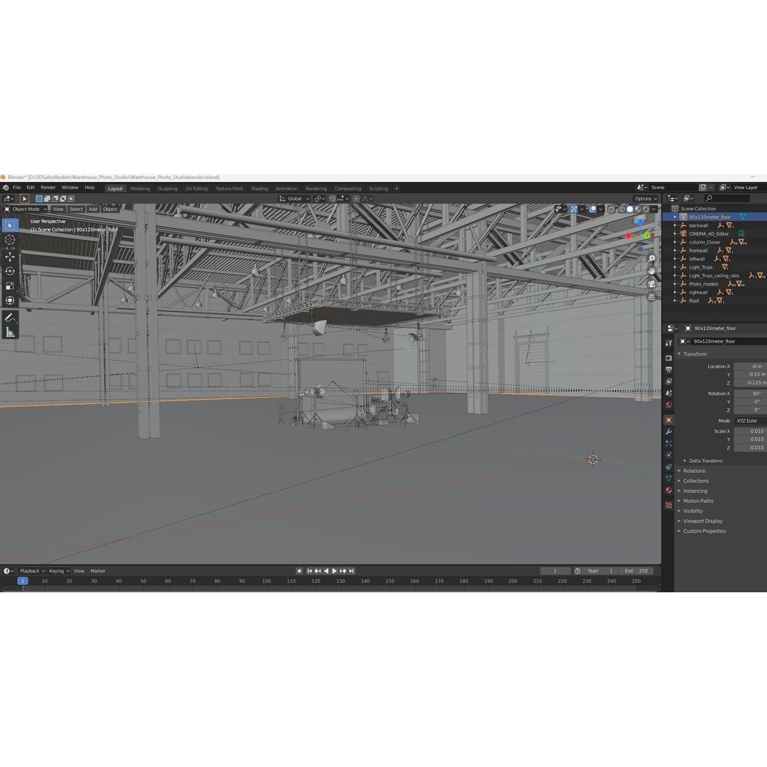 Warehouse Photo Studio 3D Model – Industrial Interior Scene, Blender, FBX