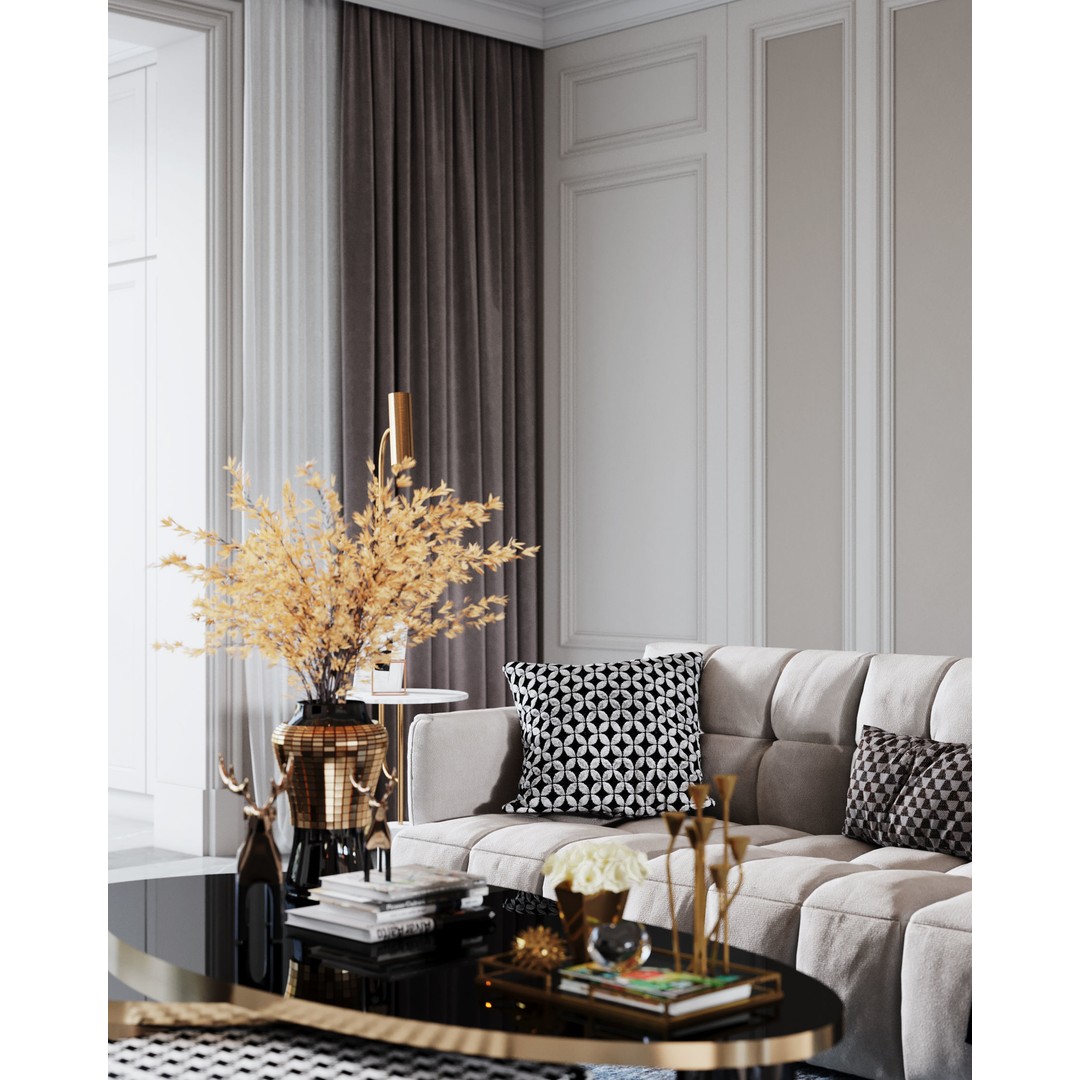 American Living Room 3D Model – Interior Sofa and Coffee Table, FBX - View 4