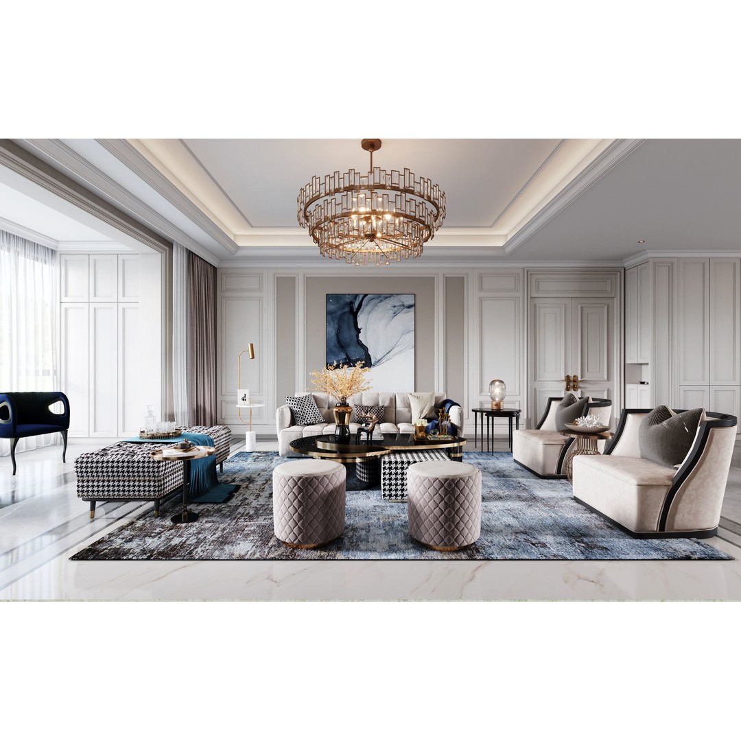 American Living Room 3D Model – Interior Sofa and Coffee Table, FBX - View 6