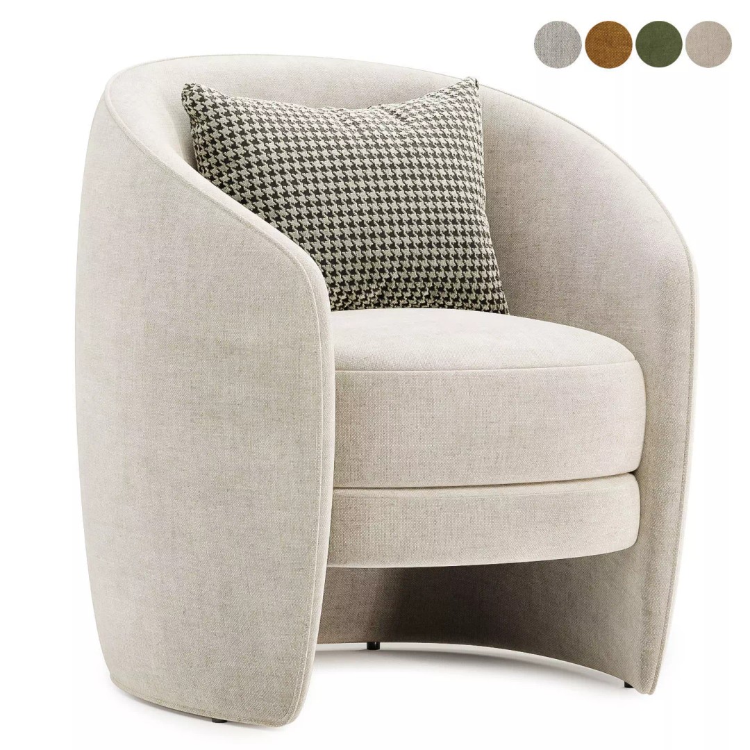 Fenna Armchair 3D Model – Modern Fabric Chair, FBX & OBJ Formats - View 2