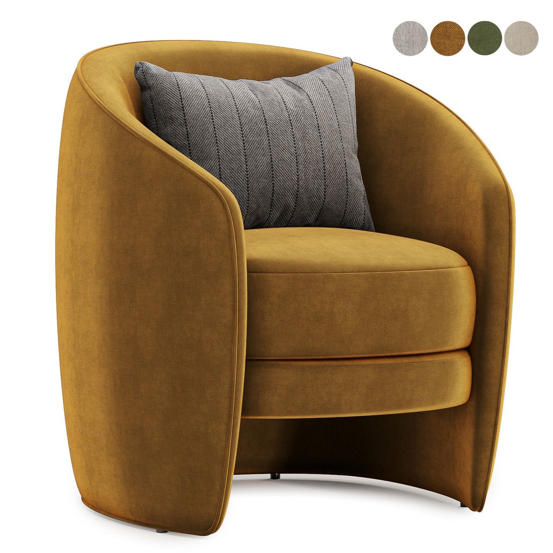 Fenna Armchair 3D Model – Modern Fabric Chair, FBX & OBJ Formats - View 4