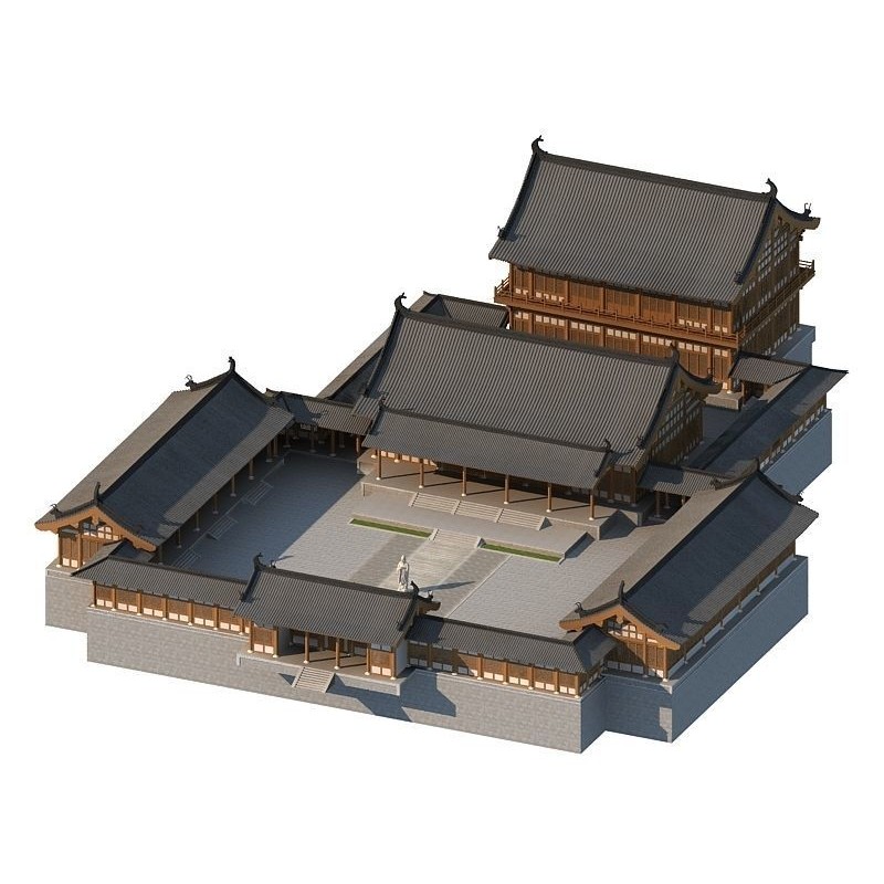 Chinese Ancient Buildings 3D Model – Courtyard Style, Game Ready - View 4