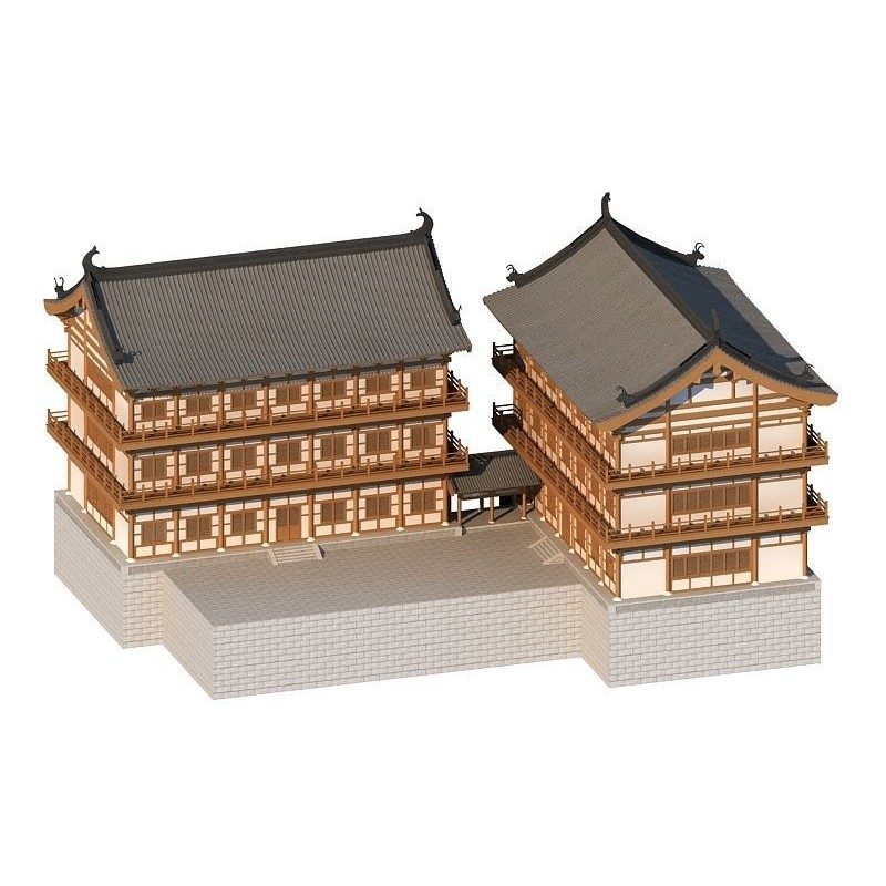 Chinese Ancient Buildings 3D Model – Courtyard Style, Game Ready - View 5
