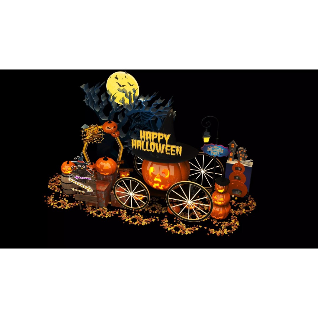 Halloween Booth 3D Model – Low Poly Design for Events, FBX, OBJ - View 4