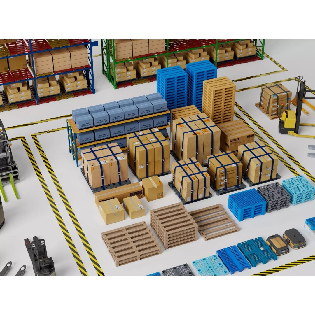 Warehouse Storage Racks 3D Model – PBR Game Ready Low-Poly Asset - View 14
