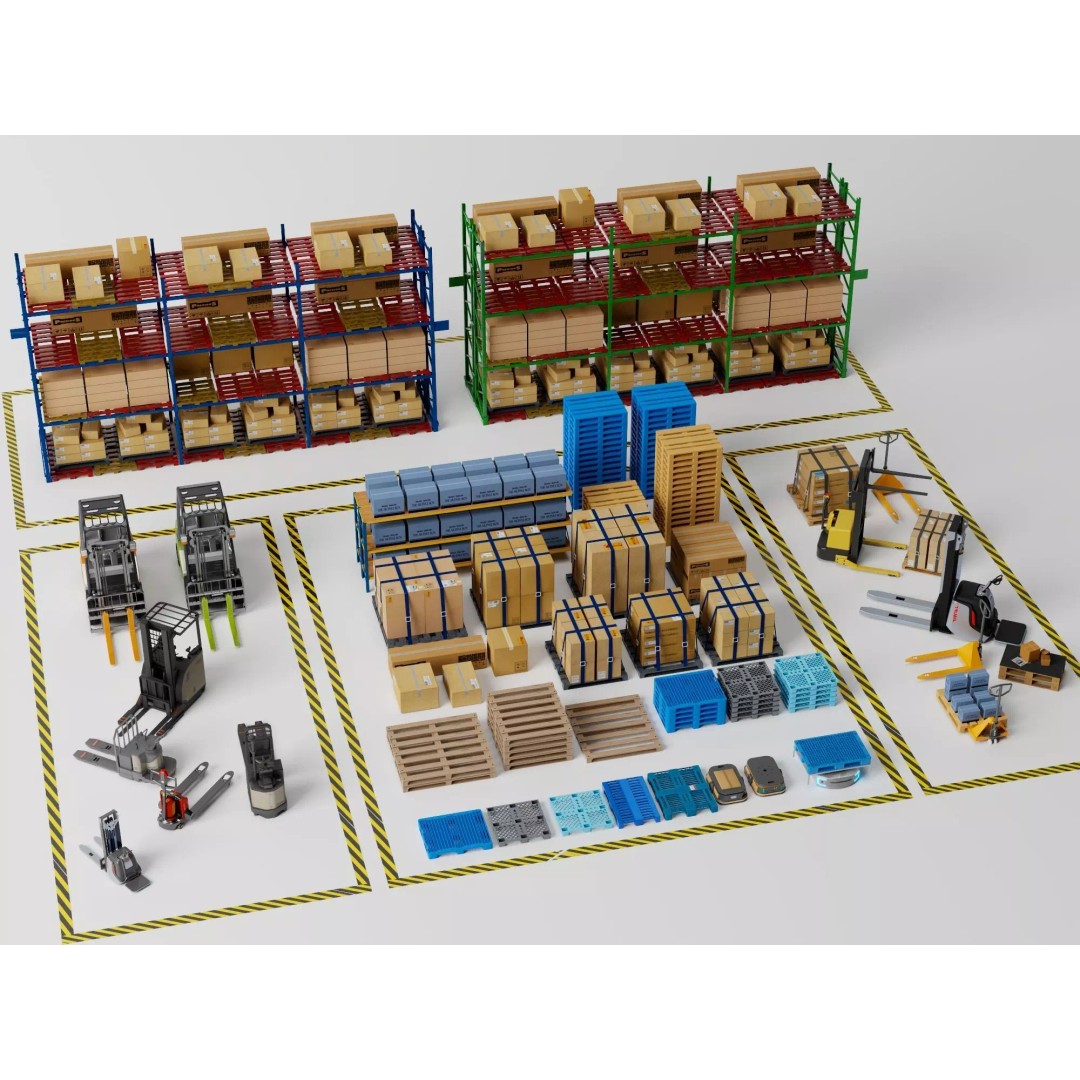 Warehouse Storage Racks 3D Model – PBR Game Ready Low-Poly Asset - View 2