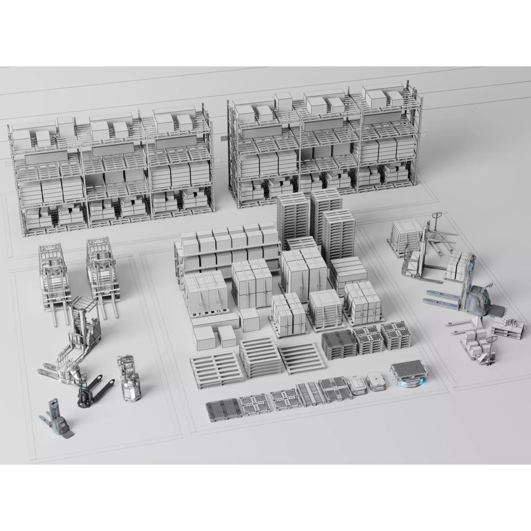 Warehouse Storage Racks 3D Model – PBR Game Ready Low-Poly Asset - View 21