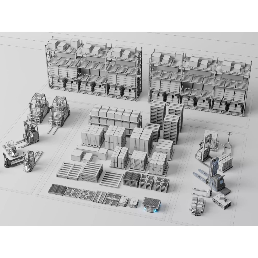 Warehouse Storage Racks 3D Model – PBR Game Ready Low-Poly Asset - View 22