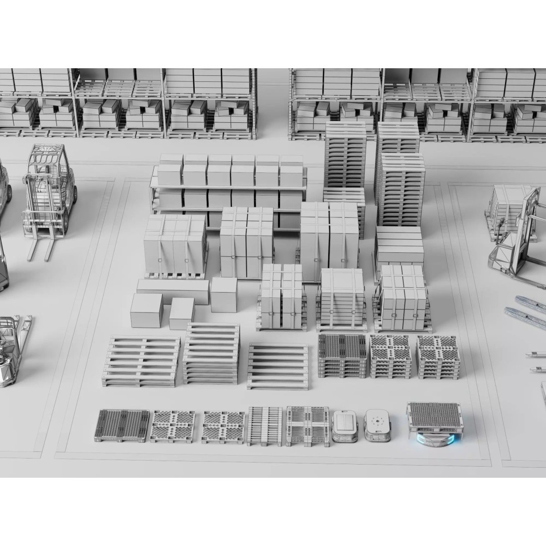 Warehouse Storage Racks 3D Model – PBR Game Ready Low-Poly Asset - View 24
